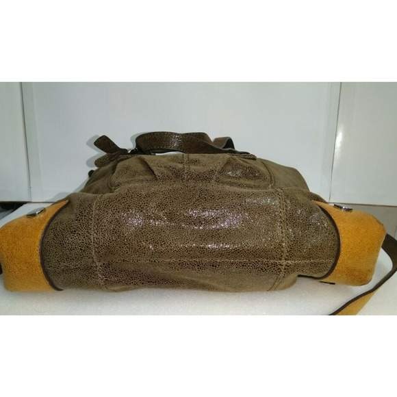 B. Makowsky Brown Metallic Leather Large Satchel Shoulder Bag - Picture 6 of 12